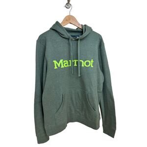 Marmot Men's Medium Logo Dark Olive Green Athletic Hoodie Sweatshirt